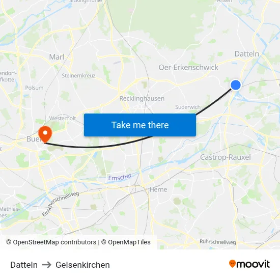 Datteln to Gelsenkirchen map