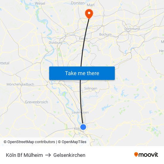 Köln Bf Mülheim to Gelsenkirchen map