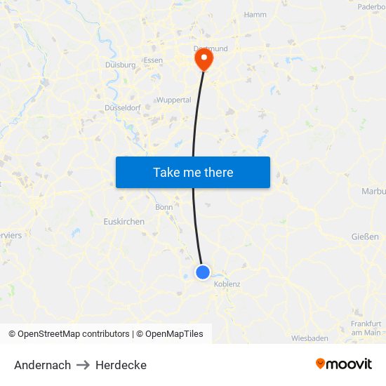 Andernach to Herdecke map