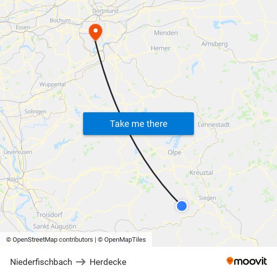 Niederfischbach to Herdecke map