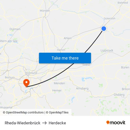 Rheda-Wiedenbrück to Herdecke map