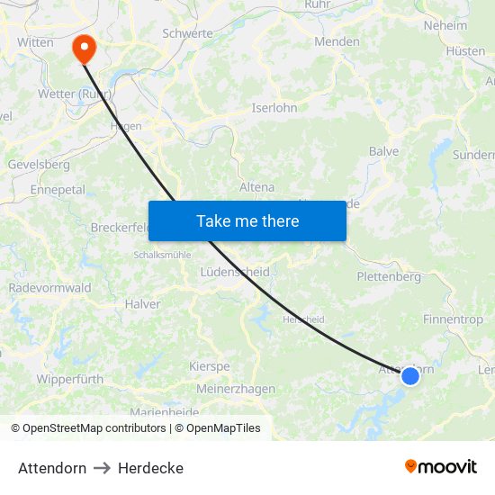 Attendorn to Herdecke map