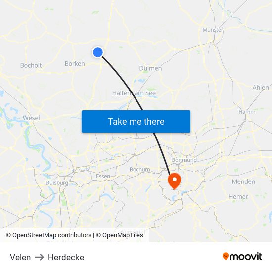 Velen to Herdecke map