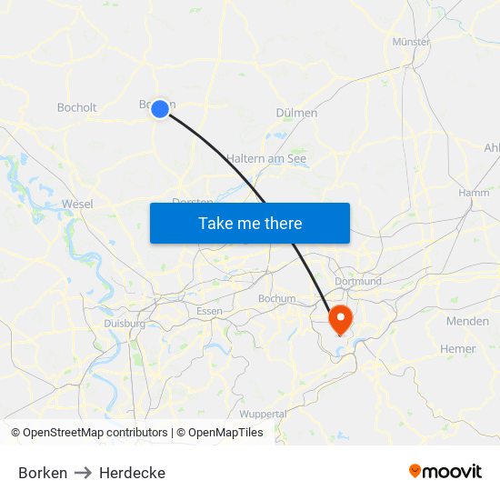 Borken to Herdecke map