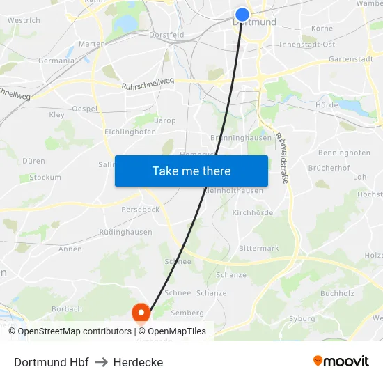 Dortmund Hbf to Herdecke map