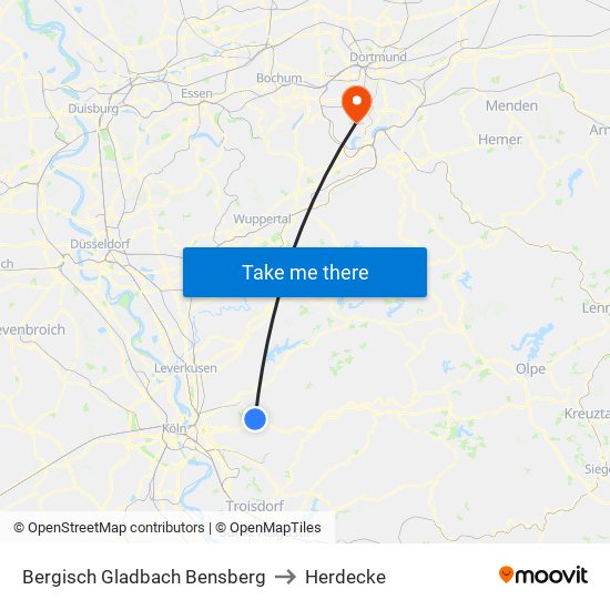 Bergisch Gladbach Bensberg to Herdecke map