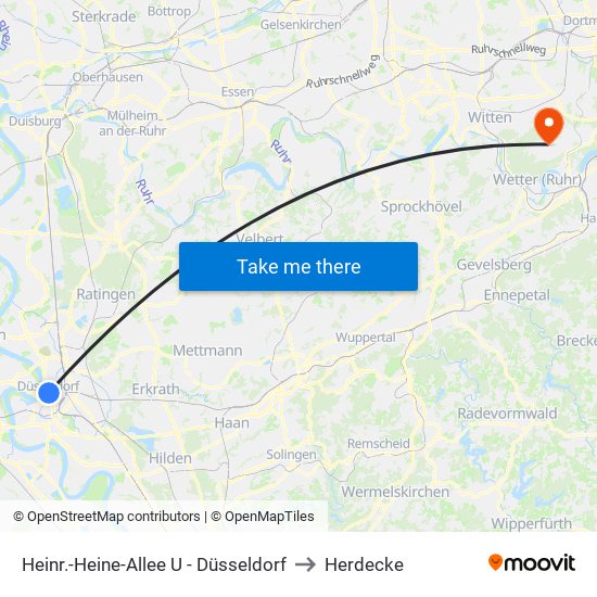 Heinr.-Heine-Allee U - Düsseldorf to Herdecke map