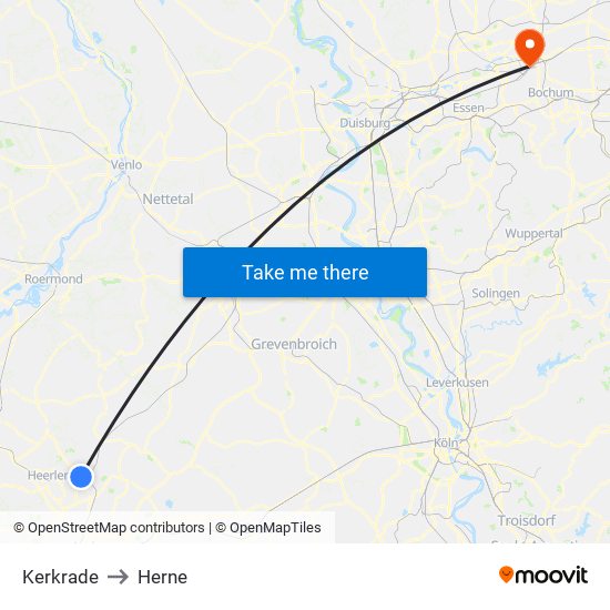 Kerkrade to Herne map