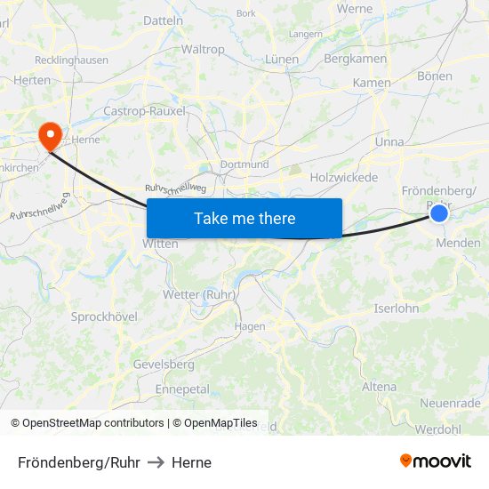 Fröndenberg/Ruhr to Herne map