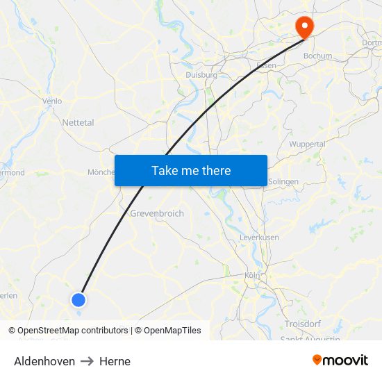 Aldenhoven to Herne map