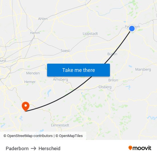 Paderborn to Herscheid map