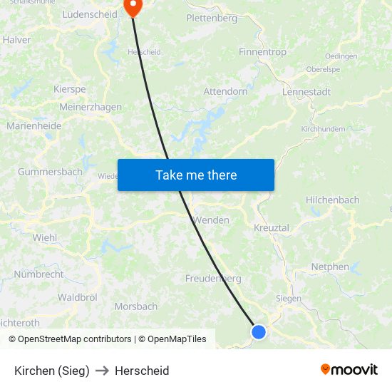 Kirchen (Sieg) to Herscheid map