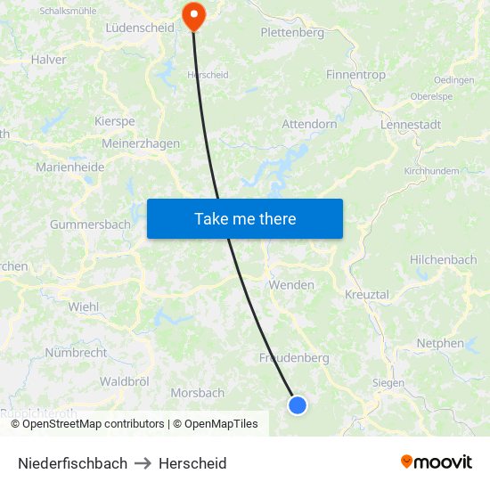 Niederfischbach to Herscheid map