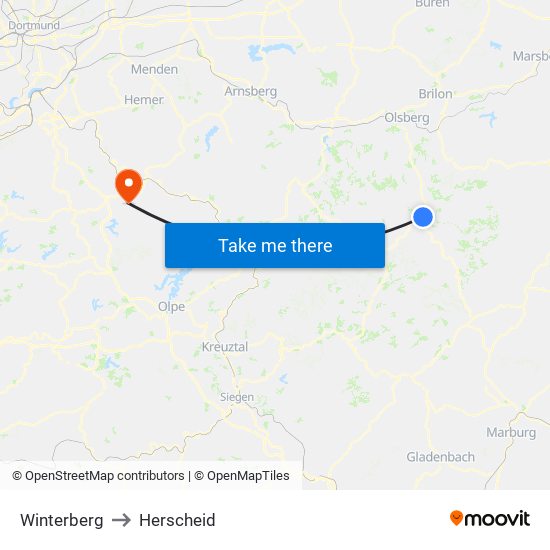 Winterberg to Herscheid map