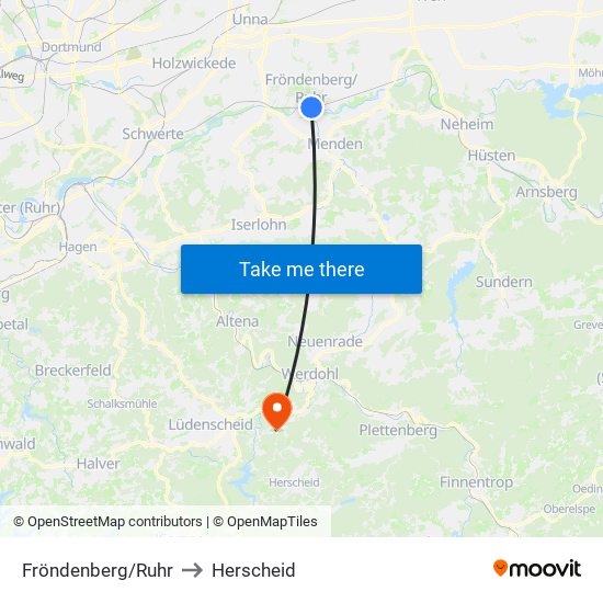 Fröndenberg/Ruhr to Herscheid map