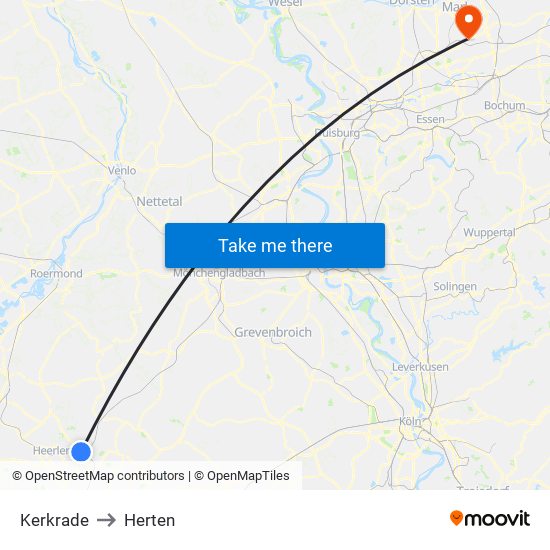 Kerkrade to Herten map