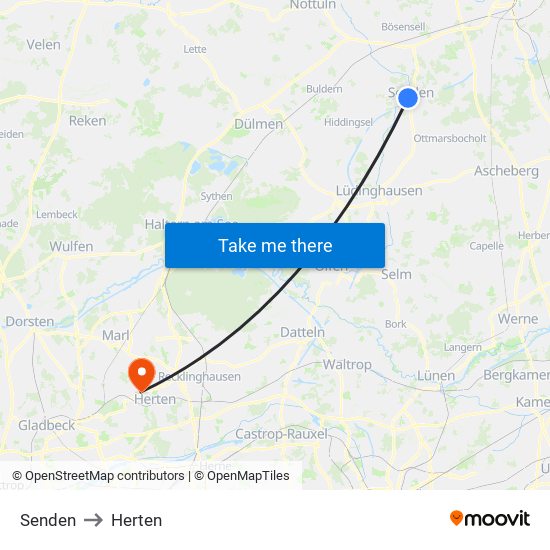 Senden to Herten map