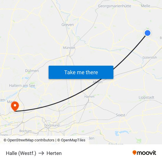 Halle (Westf.) to Herten map