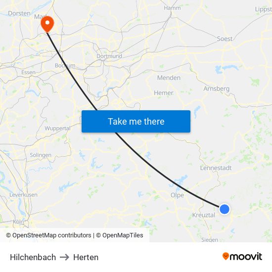 Hilchenbach to Herten map