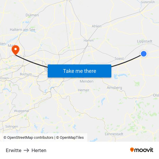 Erwitte to Herten map