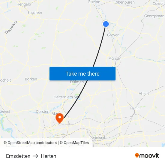 Emsdetten to Herten map