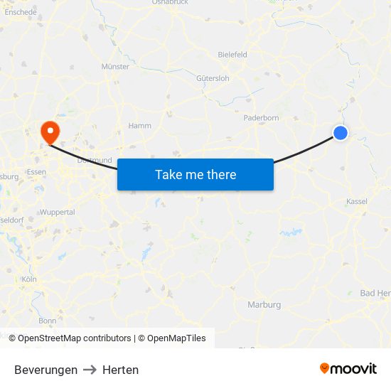 Beverungen to Herten map