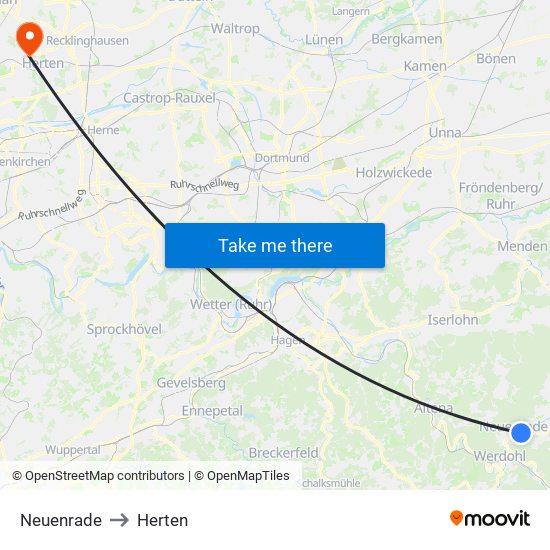 Neuenrade to Herten map