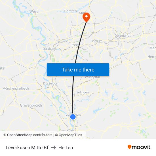 Leverkusen Mitte Bf to Herten map