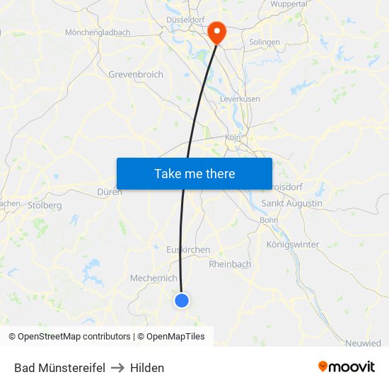 Bad Münstereifel to Hilden map