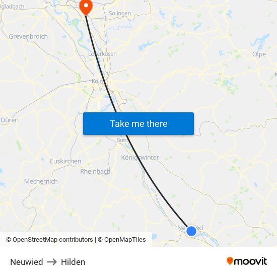 Neuwied to Hilden map