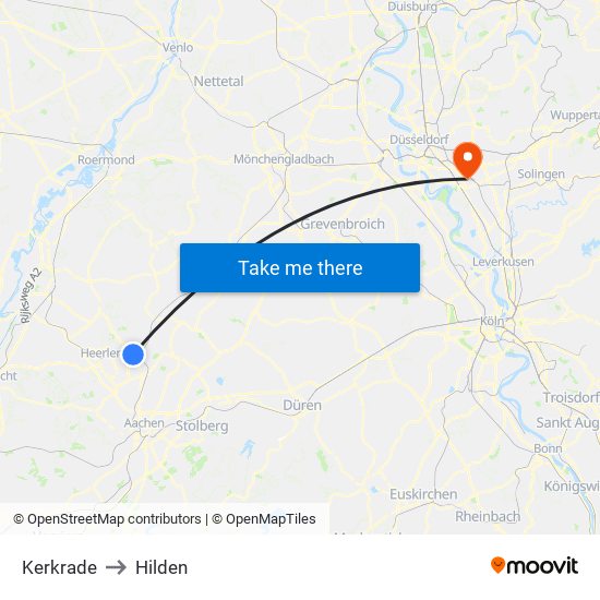 Kerkrade to Hilden map