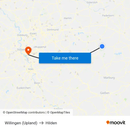 Willingen (Upland) to Hilden map