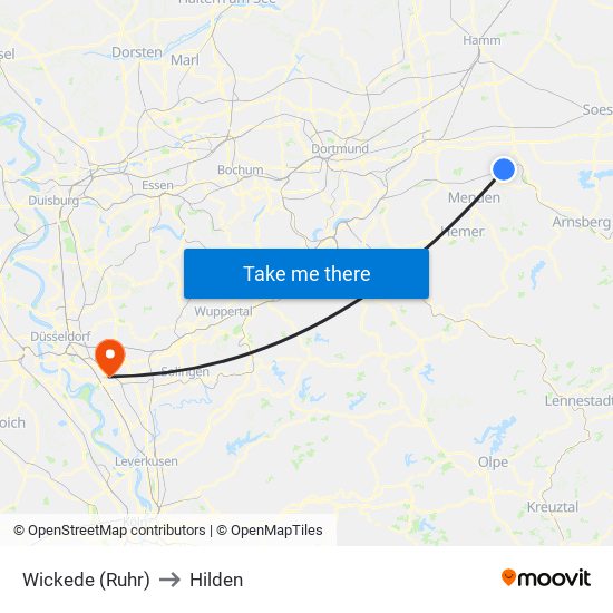 Wickede (Ruhr) to Hilden map