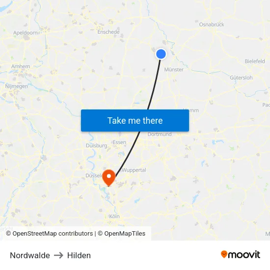 Nordwalde to Hilden map