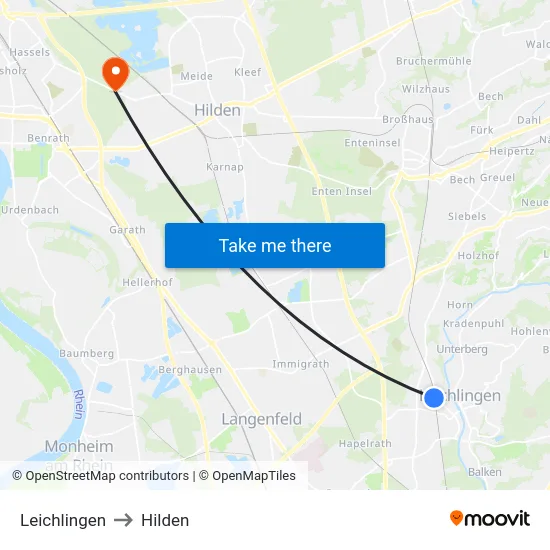 Leichlingen to Hilden map