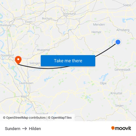 Sundern to Hilden map