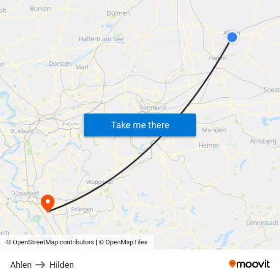 Ahlen to Hilden map