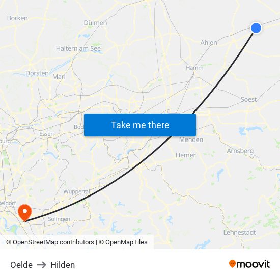 Oelde to Hilden map