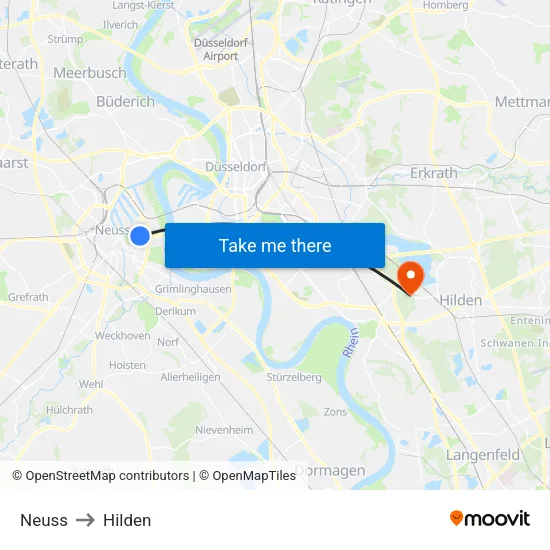 Neuss to Hilden map