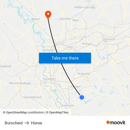 Burscheid to Hünxe map