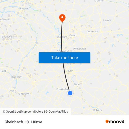 Rheinbach to Hünxe map