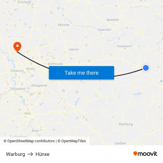 Warburg to Hünxe map