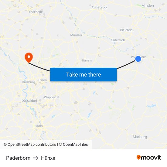 Paderborn to Hünxe map