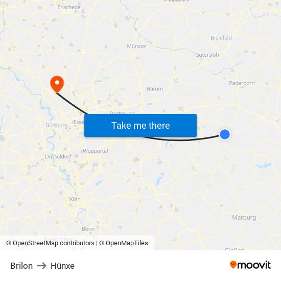 Brilon to Hünxe map