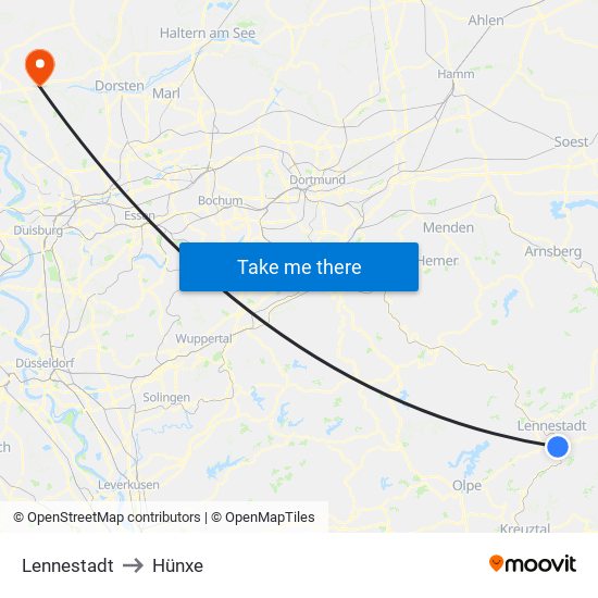 Lennestadt to Hünxe map