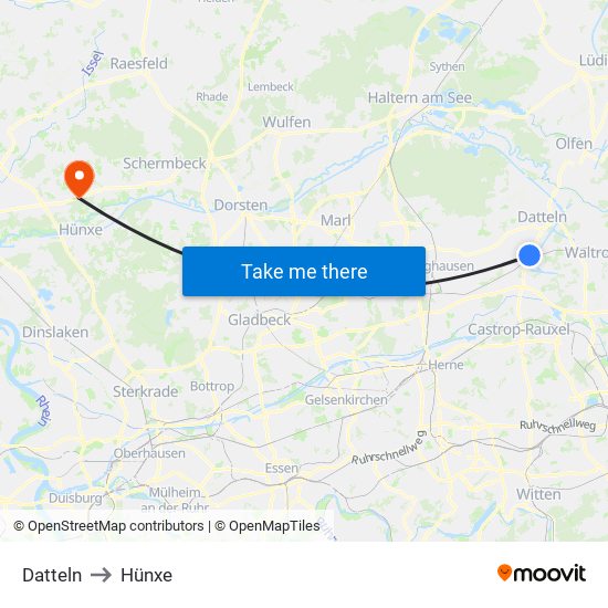 Datteln to Hünxe map