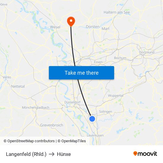 Langenfeld (Rhld.) to Hünxe map