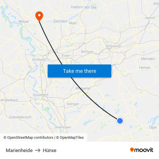 Marienheide to Hünxe map