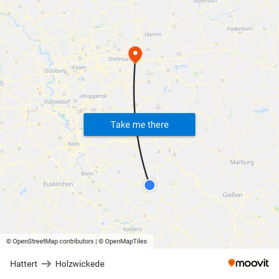 Hattert to Holzwickede map