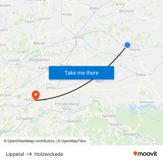 Lippetal to Holzwickede map